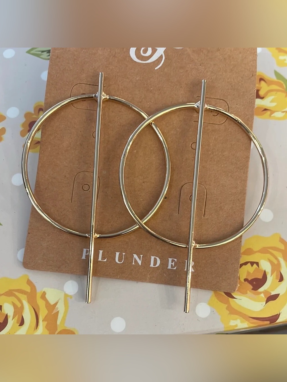 Plunder Rose Gold Hoop Earrings with Vertical Bar - Picture 2 of 2